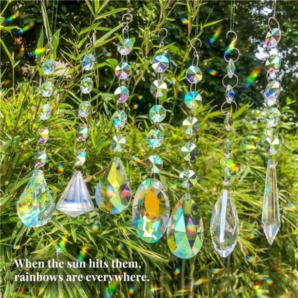 Sun Catchers with Crystals, 7 Pcs Hanging Crystals Suncatchers for Windows - Picture 4 of 14
